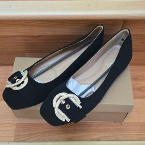 Chic Black Flats with Gold Buckle Detail